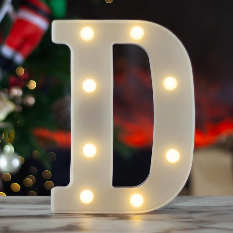 SKYPHAROS LED Marquee Letters, White 26 Alphabet Light Up Letters, Battery Powered LED Letter Lights for Birthday Party, Christmas Night, Home, Bar, Graduation, Wedding Decoration(D) - Image 1